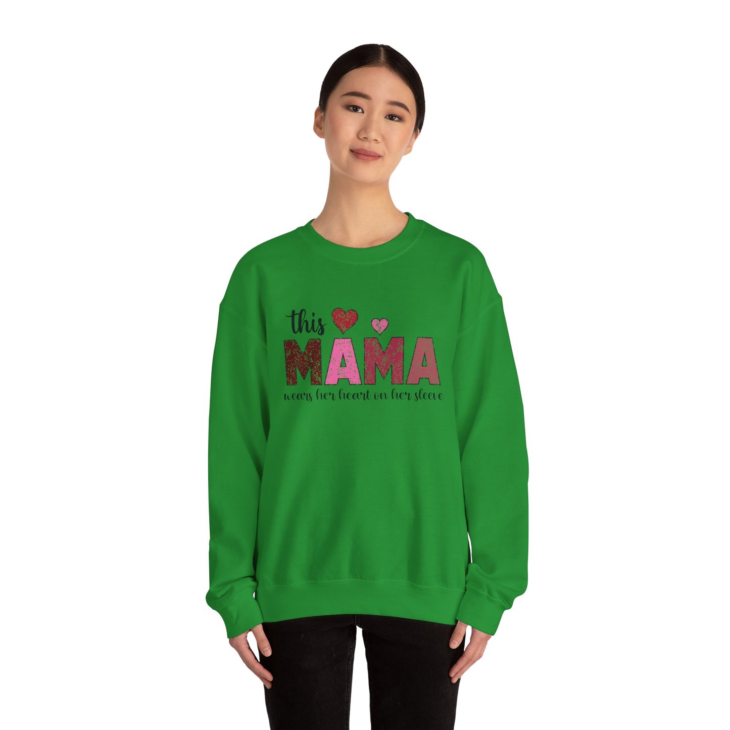 This Mama Wears Her Heart On Her Sleeve Sweatshirt, Heart On Sleeve Kids Names Sweater, Mama Hoodie, Kids Names Sweatshirt