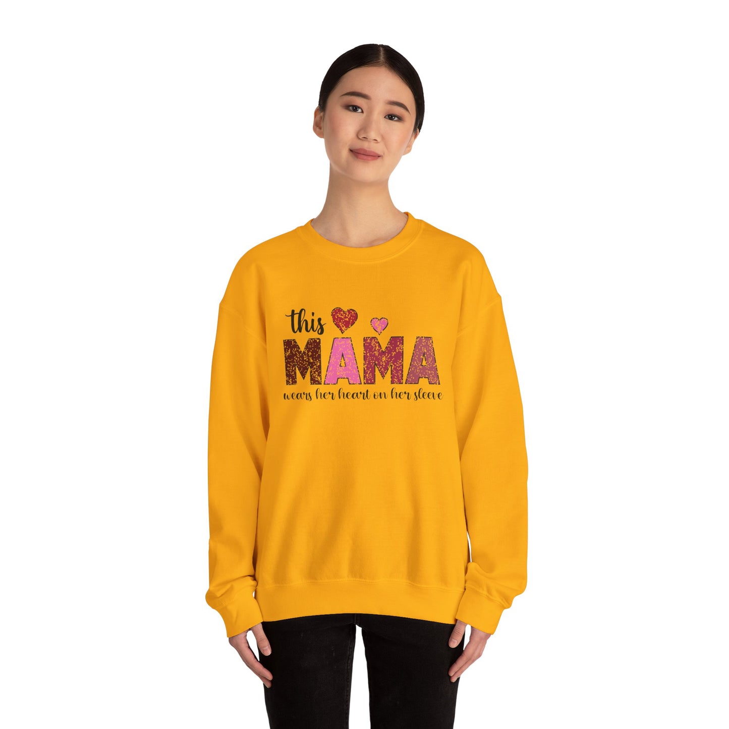 This Mama Wears Her Heart On Her Sleeve Sweatshirt, Heart On Sleeve Kids Names Sweater, Mama Hoodie, Kids Names Sweatshirt