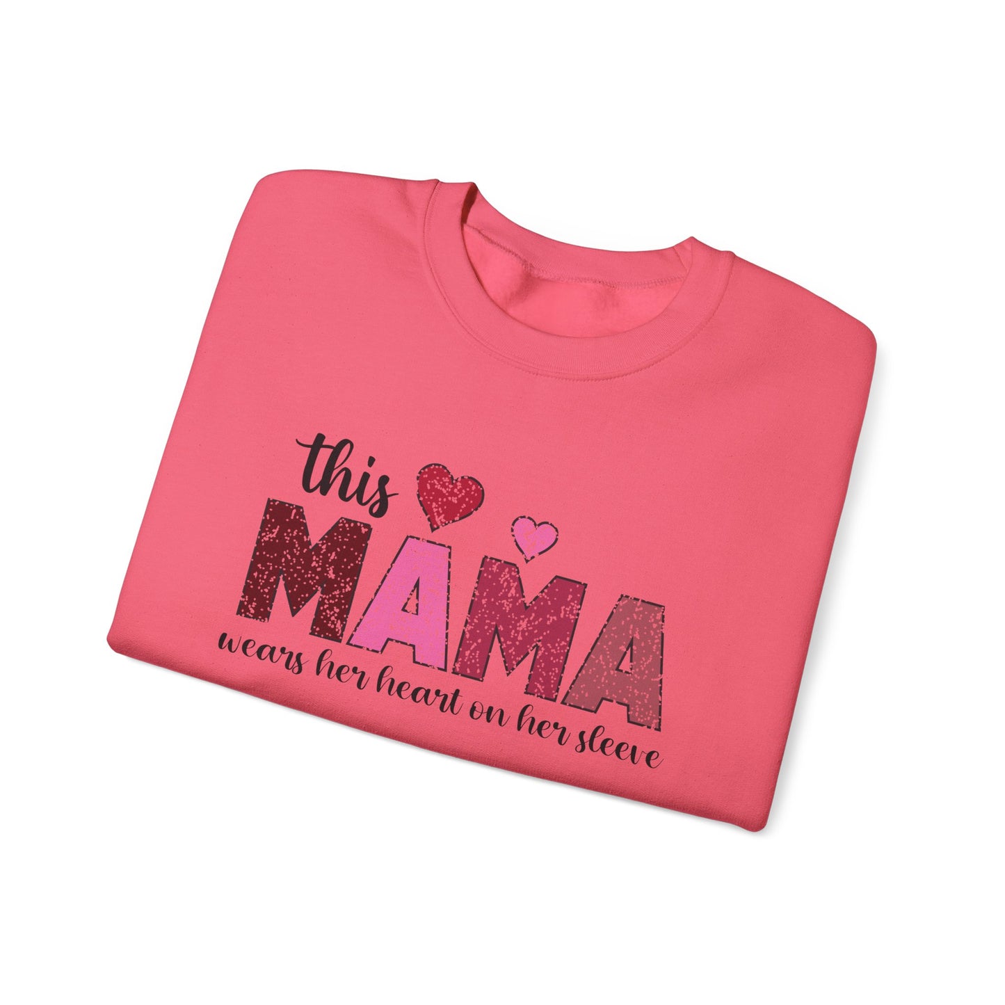 This Mama Wears Her Heart On Her Sleeve Sweatshirt, Heart On Sleeve Kids Names Sweater, Mama Hoodie, Kids Names Sweatshirt