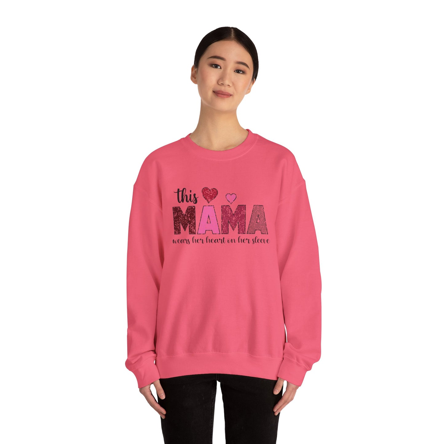 This Mama Wears Her Heart On Her Sleeve Sweatshirt, Heart On Sleeve Kids Names Sweater, Mama Hoodie, Kids Names Sweatshirt